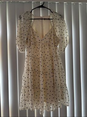 Altar'd State Ivory Dress with Black Polka Dots